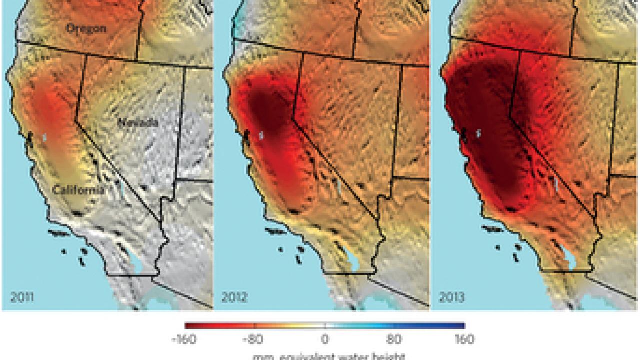 2011, 2012, 2013 changes in water height in California