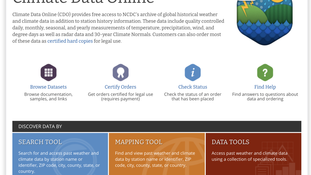 noaa climate data page snapshot